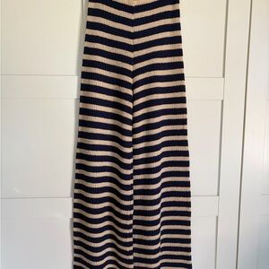 Striped Knit Wide Leg Pants - Flat White